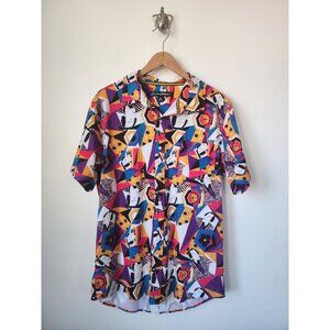 Just Attitude multicolor japanese samurai print short sleeve button up shirt XL